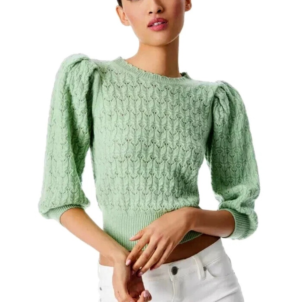 Alice + Olivia Green Puff Sleeve Sweater